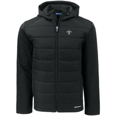 New Orleans Saints Cutter & Buck Evoke PrimaLoft Hybrid Eco Softshell Recycled Full-Zip Hooded Jacket - Black Jackets