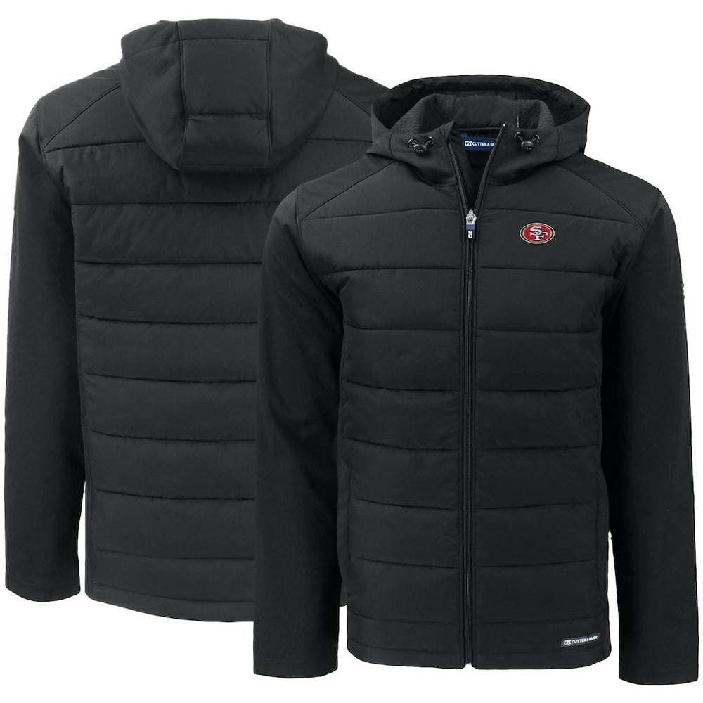 San Francisco 49ers Cutter & Buck Evoke PrimaLoft Hybrid Eco Softshell Recycled Full-Zip Hooded Jacket - Black Jackets