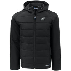 Philadelphia Eagles Cutter & Buck Evoke PrimaLoft Hybrid Eco Softshell Recycled Full-Zip Hooded Jacket - Black Jackets