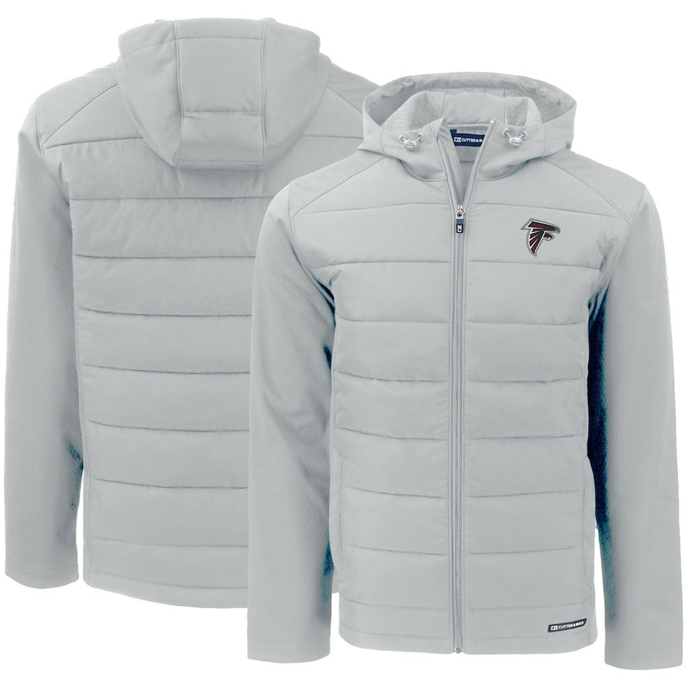 Atlanta Falcons Cutter & Buck Evoke PrimaLoft Hybrid Eco Softshell Recycled Full-Zip Hooded Jacket - Gray Jackets