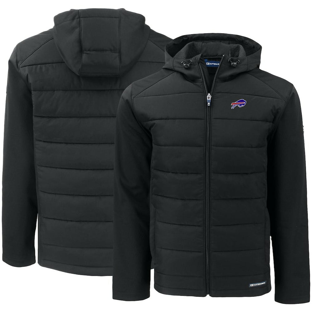 Buffalo Bills Cutter & Buck Evoke PrimaLoft Hybrid Eco Softshell Recycled Full-Zip Hooded Jacket - Black Jackets