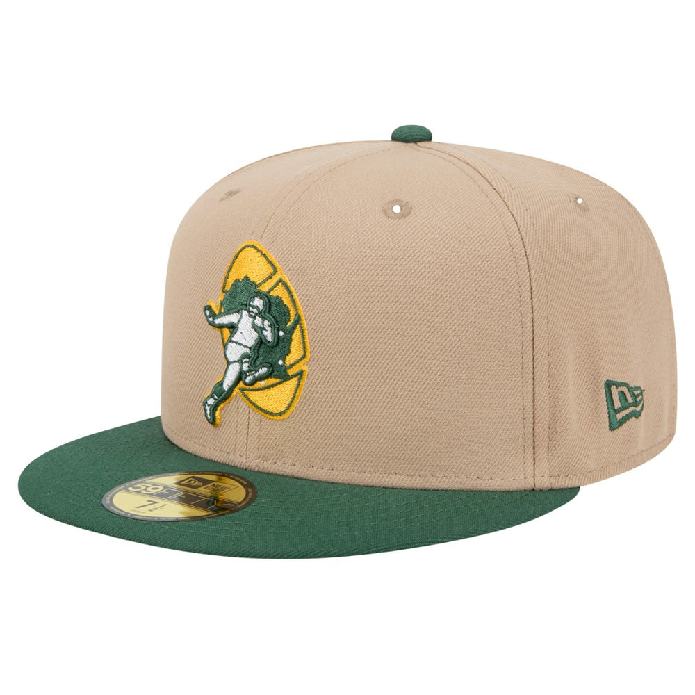 Green Bay Packers New Era Throwback Logo Main 59FIFTY Fitted Hat - Tan Hats