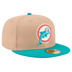 Miami Dolphins New Era Throwback Logo Main 59FIFTY Fitted Hat - Tan Hats