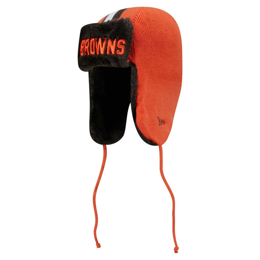 Cleveland Browns New Era Helmet Head Trapper Knit Hat - Orange Hats