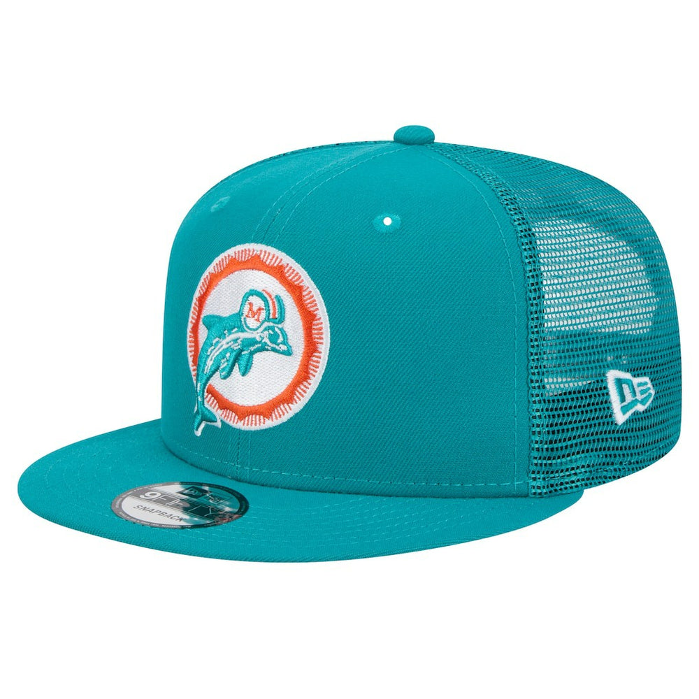 Miami Dolphins New Era Throwback Main Trucker 9FIFTY Snapback Hat - Aqua Hats