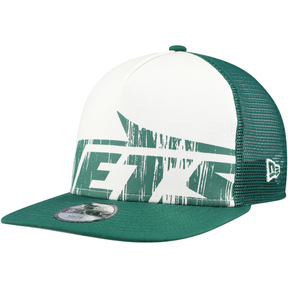 New York Jets New Era Youth Distressed 9FIFTY A-Frame Snapback Hat - White/Green Hats