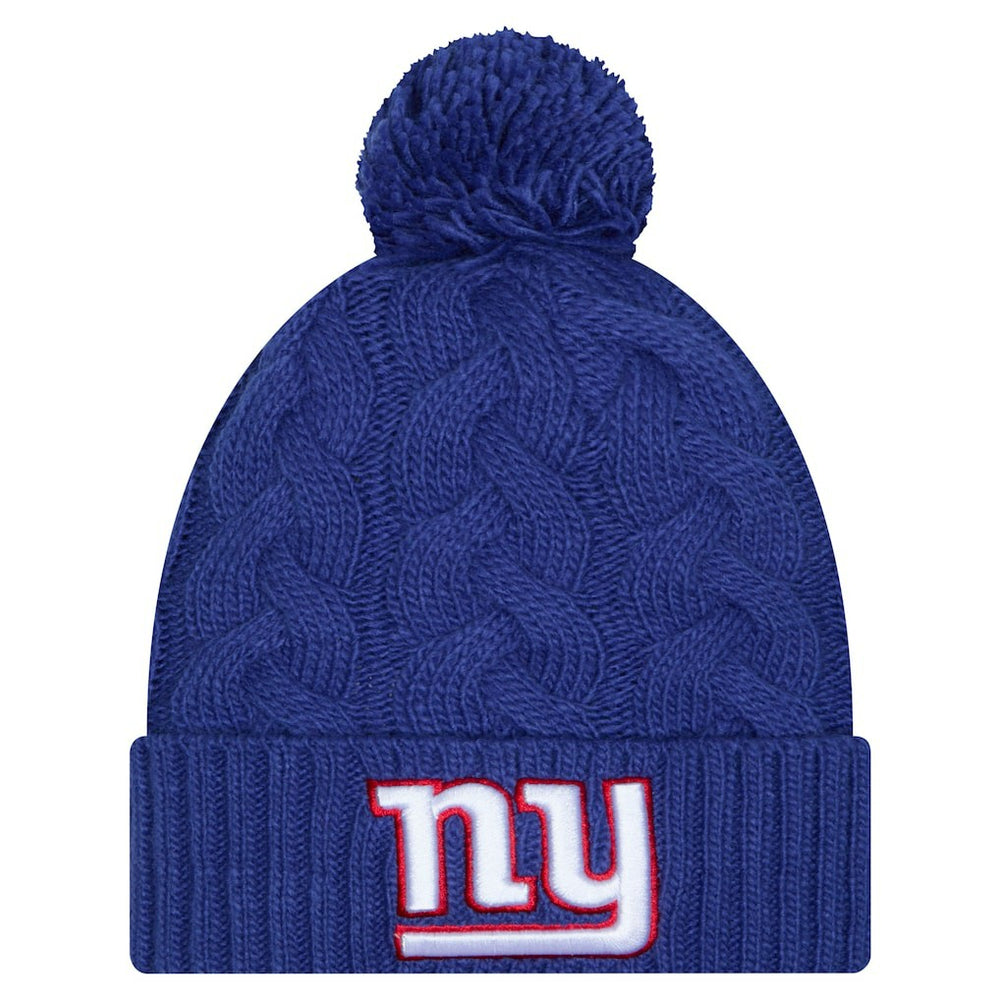 New York Giants New Era Girls Youth Cabled Cuffed Knit Hat with Pom - Royal Hats