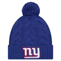 New York Giants New Era Girls Youth Cabled Cuffed Knit Hat with Pom - Royal Hats