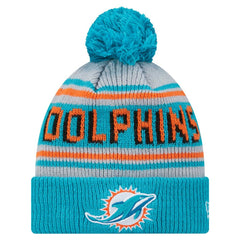 Miami Dolphins New Era Youth Main Cuffed Knit Hat with Pom - Aqua Hats