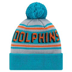 Miami Dolphins New Era Youth Main Cuffed Knit Hat with Pom - Aqua Hats