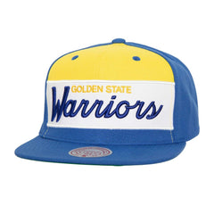Golden State Warriors Retro Sport Color Block Script Snapback Hat White/Royal - Mitchell & Ness outlet