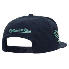 Seattle Kraken Mitchell & Ness Retro Script Colorblock Snapback Hat - Deep Sea Blue | US 201141488