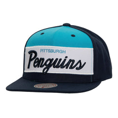Pittsburgh Penguins Mitchell & Ness Retro Script Colorblock Snapback Hat - Navy | US 201141496