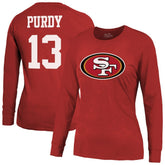 Brock Purdy San Francisco 49ers Majestic Threads Women's Player Name & Number Long Sleeve T-Shirt - Scarlet T-shirts