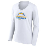Los Angeles Chargers Women's Team Lockup Long Sleeve V-Neck T-Shirt - White T-shirts