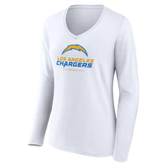 Los Angeles Chargers Women's Team Lockup Long Sleeve V-Neck T-Shirt - White T-shirts