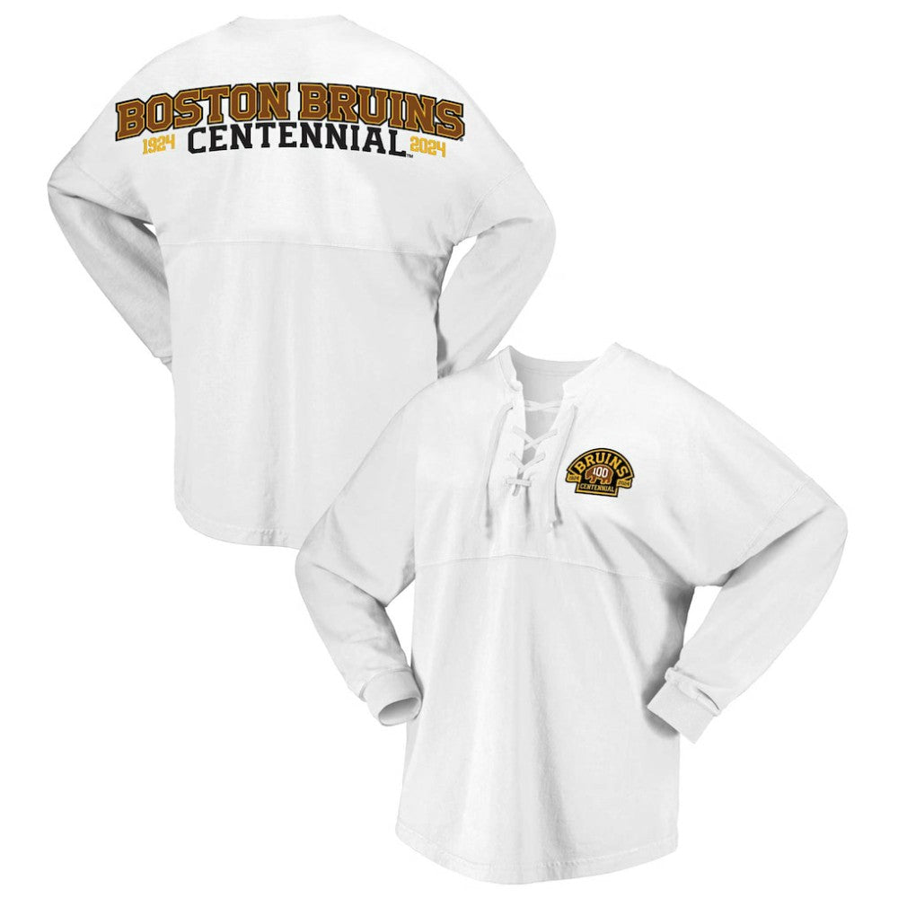 Boston Bruins Fanatics Women's 100th Anniversary Spirit Jersey T-Shirt - White | US 201153715