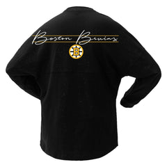 Boston Bruins Fanatics Women's 100th Anniversary Sparkle Spirit Jersey T-Shirt - Black | US 201153717