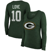 Jordan Love Green Bay Packers Majestic Threads Women's Name & Number Long Sleeve Scoop Neck Tri-Blend T-Shirt - Green