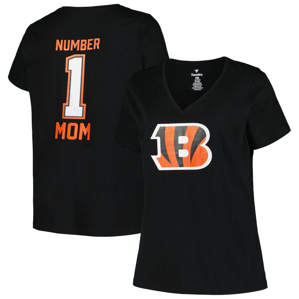 Cincinnati Bengals Women's Plus Size Mother's Day #1 Mom V-Neck T-Shirt - Black T-shirts