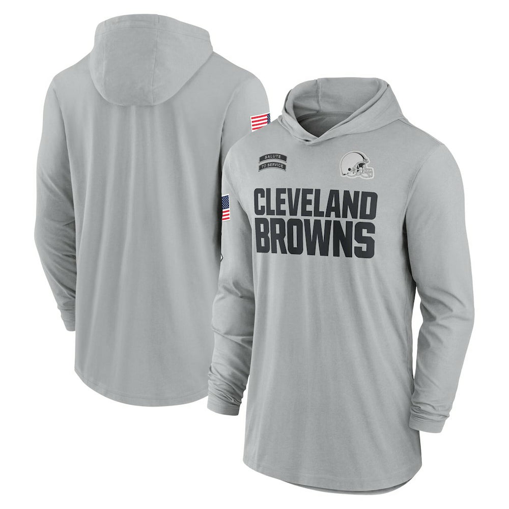 Cleveland Browns 2024 Salute to Service Lightweight Dri-FIT Long Sleeve Hoodie T-Shirt - Gray Hoodies