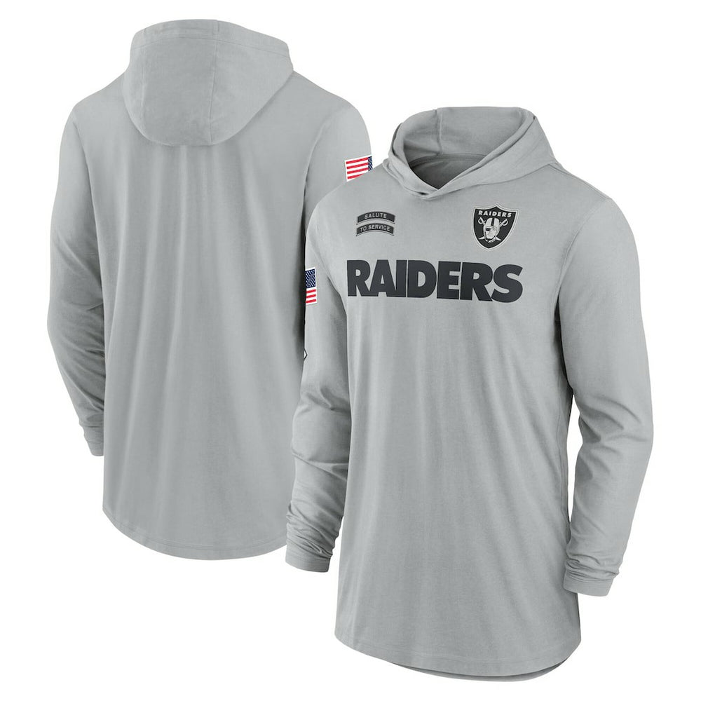 Las Vegas Raiders 2024 Salute to Service Lightweight Dri-FIT Long Sleeve Hoodie T-Shirt - Gray Hoodies