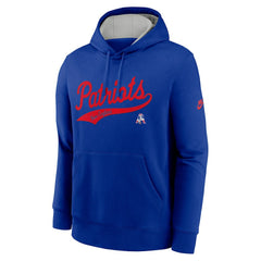 New England Patriots Rewind Club Logo Pullover Hoodie - Royal Hoodies