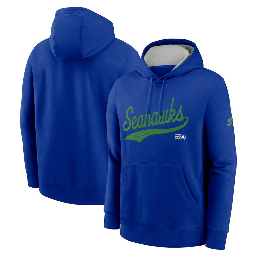 Seattle Seahawks Rewind Club Logo Pullover Hoodie - Royal Hoodies