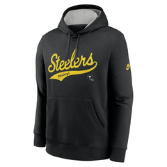 Pittsburgh Steelers Rewind Club Logo Pullover Hoodie - Black Hoodies