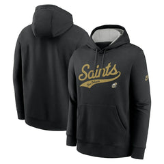 New Orleans Saints Rewind Club Logo Pullover Hoodie - Black Hoodies