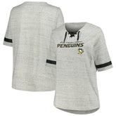 Pittsburgh Penguins Fanatics Women's Plus Size Lace-Up T-Shirt - Heather Gray | US 201173348