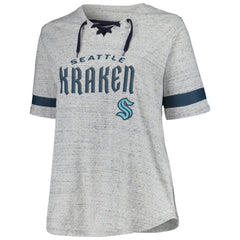 Seattle Kraken Fanatics Women's Plus Size Lace-Up T-Shirt - Heather Gray | US 201173349
