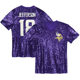 Justin Jefferson Minnesota Vikings Girls Youth Sequin V-Neck Fashion Jersey - Purple Jerseys