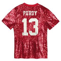 Brock Purdy San Francisco 49ers Girls Youth Sequin V-Neck Fashion Jersey - Scarlet Jerseys