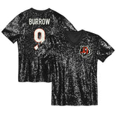 Joe Burrow Cincinnati Bengals Girls Youth Sequin V-Neck Fashion Jersey - Black Jerseys