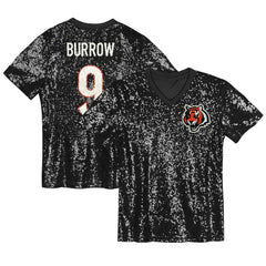 Joe Burrow Cincinnati Bengals Girls Youth Sequin V-Neck Fashion Jersey - Black Jerseys