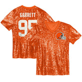 Myles Garrett Cleveland Browns Girls Youth Sequin V-Neck Fashion Jersey - Orange Jerseys