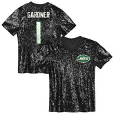 Sauce Gardner New York Jets Girls Youth Sequin V-Neck Fashion Jersey - Black Jerseys