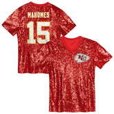 Patrick Mahomes Kansas City Chiefs Girls Youth Sequin V-Neck Fashion Jersey - Red Jerseys