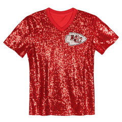 Patrick Mahomes Kansas City Chiefs Girls Youth Sequin V-Neck Fashion Jersey - Red Jerseys