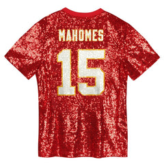 Patrick Mahomes Kansas City Chiefs Girls Youth Sequin V-Neck Fashion Jersey - Red Jerseys