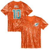 Tyreek Hill Miami Dolphins Girls Youth Sequin V-Neck Fashion Jersey - Orange Jerseys