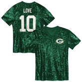 Jordan Love Green Bay Packers Girls Youth Sequin V-Neck Fashion Jersey - Green Jerseys