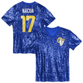 Puka Nacua Los Angeles Rams Girls Youth Sequin V-Neck Fashion Jersey - Royal Jerseys