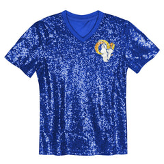 Puka Nacua Los Angeles Rams Girls Youth Sequin V-Neck Fashion Jersey - Royal Jerseys