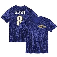 Lamar Jackson Baltimore Ravens Girls Youth Sequin V-Neck Fashion Jersey - Purple Jerseys