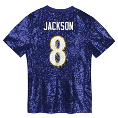 Lamar Jackson Baltimore Ravens Girls Youth Sequin V-Neck Fashion Jersey - Purple Jerseys