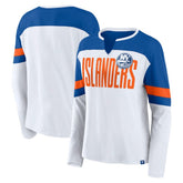 New York Islanders Fanatics Women's Frozen Long Sleeve Notch Neck T-Shirt - White/Royal | US 201190141