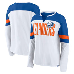 New York Islanders Fanatics Women's Frozen Long Sleeve Notch Neck T-Shirt - White/Royal | US 201190141