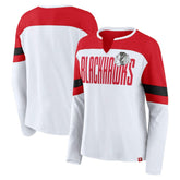 Chicago Blackhawks Fanatics Women's Frozen Long Sleeve Notch Neck T-Shirt - White/Red | US 201190149
